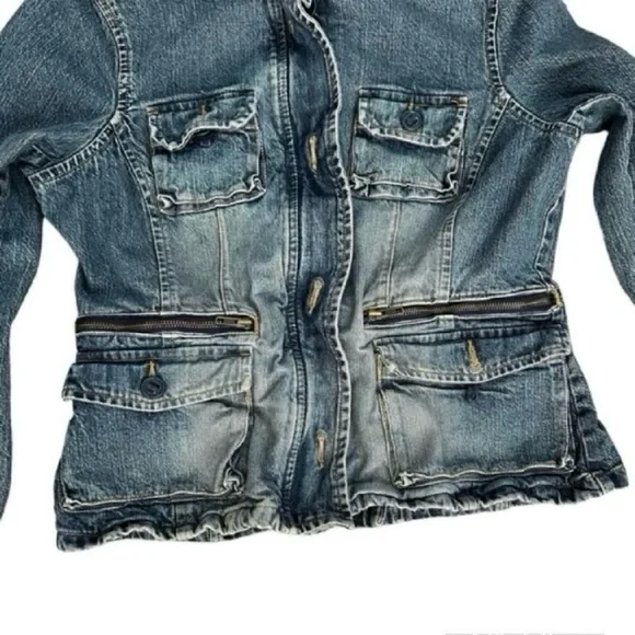 Vintage Early 2000s Cargo Pocket Denim Jean Jacket Women's Size L - Picture 4 of 10